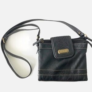 Chaps Faux Leather Organizational Crossbody Bag Dainty Cutouts Snap Zip Closure